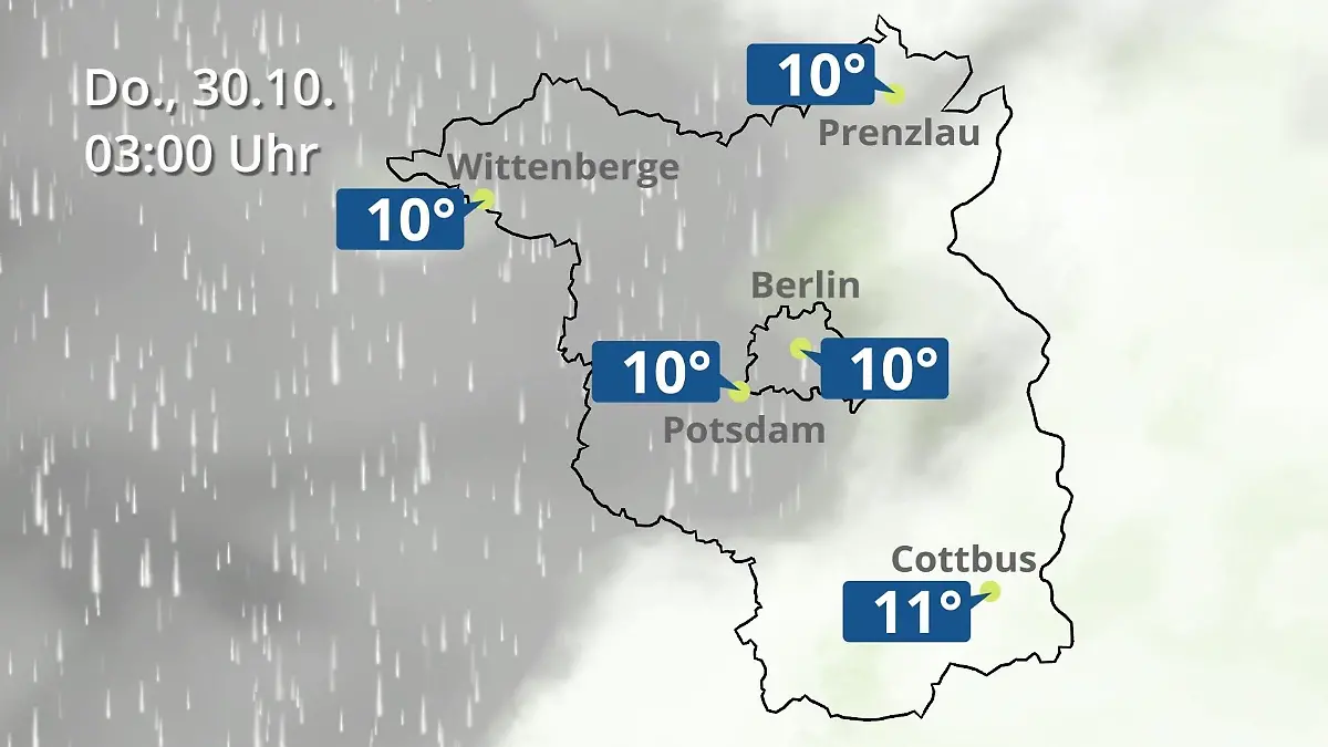 Berlin und Brandenburg: Wie wird das Wetter? Regen- und Wolkenfilm für Potsdam, Cottbus und Wittenberge