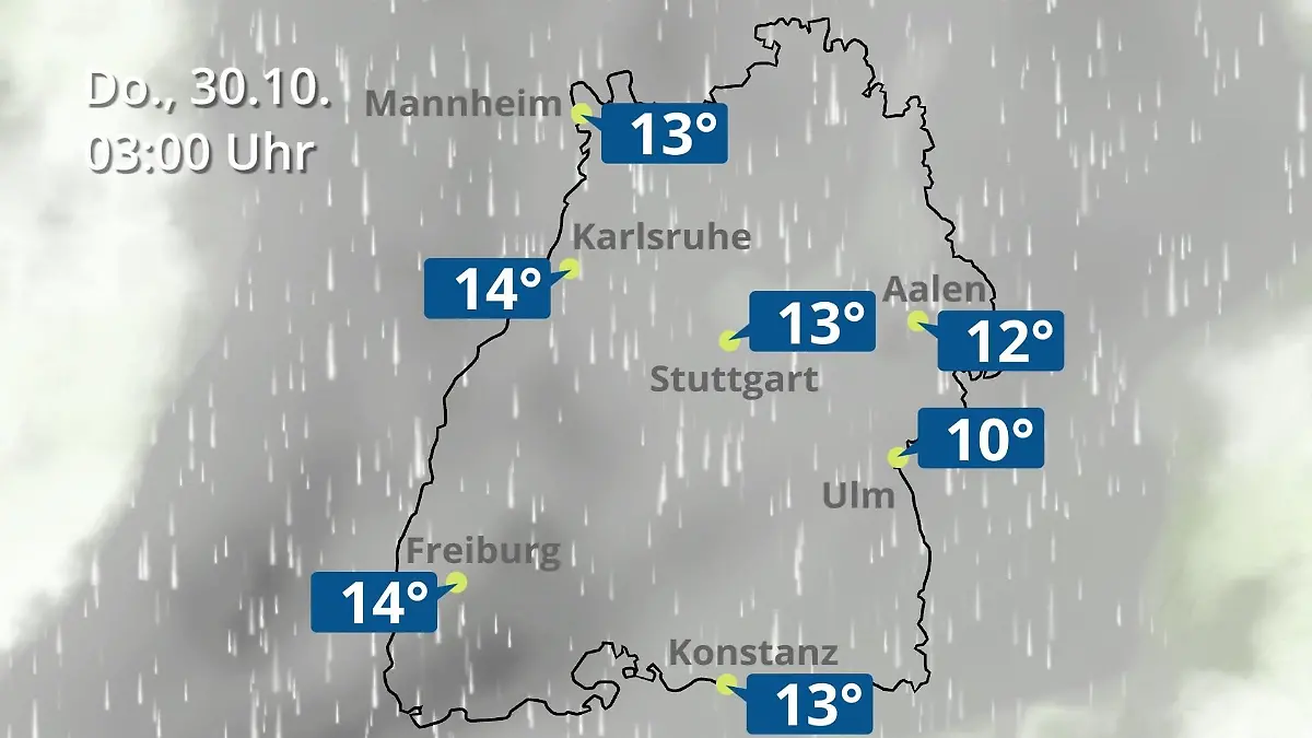 Baden-Württemberg: Wie wird das Wetter? Regen- und Wolkenfilm für Stuttgart, Mannheim und Karlsruhe