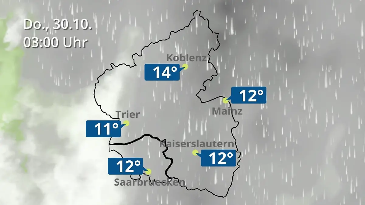 Rheinland-Pfalz, Saarland: Wie wird das Wetter? Regen- und Wolkenfilm für Mainz, Koblenz und Trier