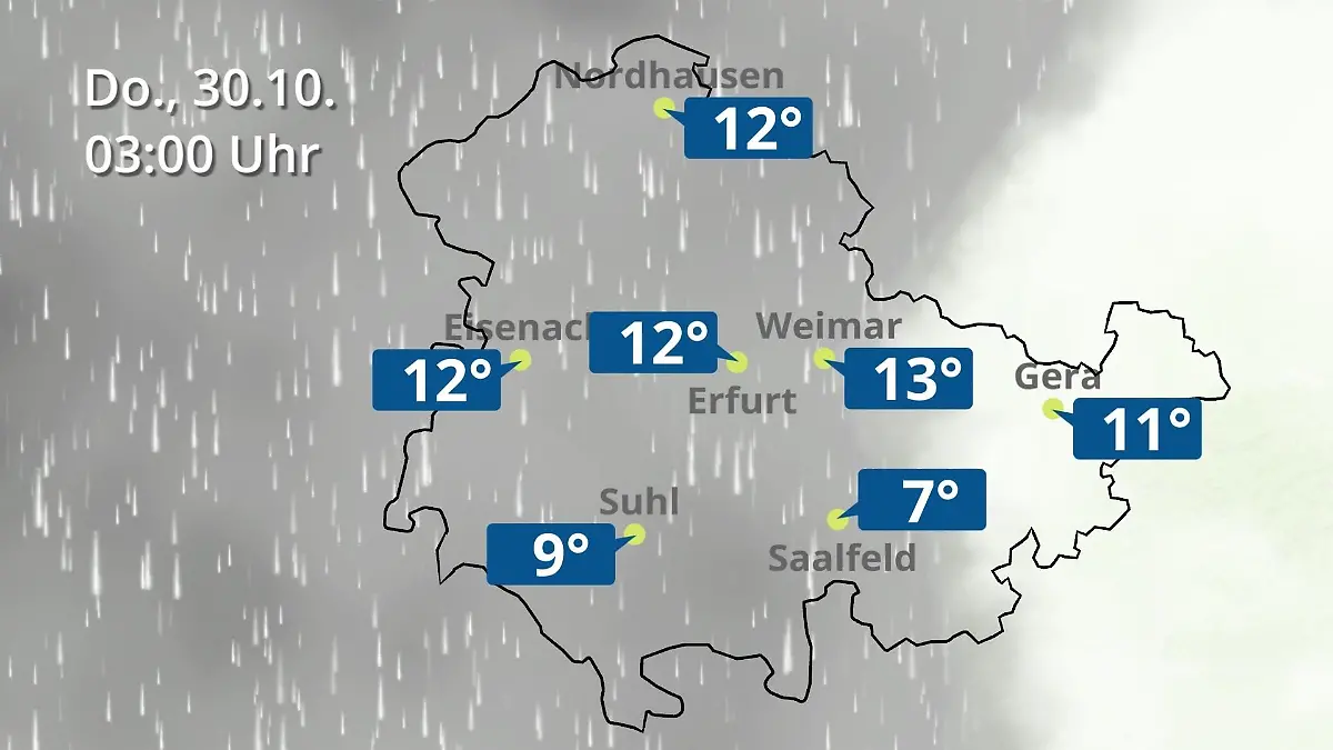Thüringen: Wie wird das Wetter? Regen- und Wolkenfilm für Erfurt, Gera und Eisenach