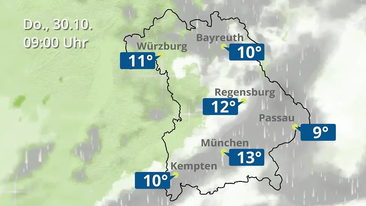 Bayern: Wie wird das Wetter? Regen- und Wolkenfilm für München, Regensburg und Würzburg