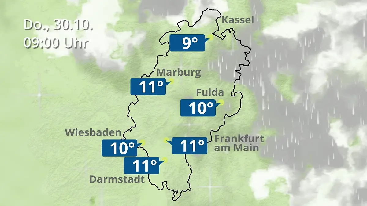 Hessen: Wie wird das Wetter? Regen- und Wolkenfilm für Frankfurt am Main und Wiesbaden