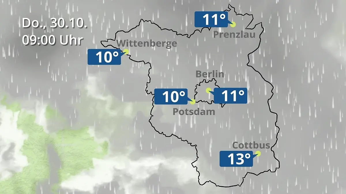 Berlin und Brandenburg: Wie wird das Wetter? Regen- und Wolkenfilm für Potsdam, Cottbus und Wittenberge