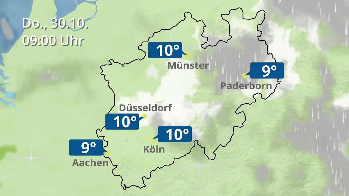 Nordrhein-Westfalen: Wie wird das Wetter? Regen- und Wolkenfilm für Köln, Düsseldorf und Münster