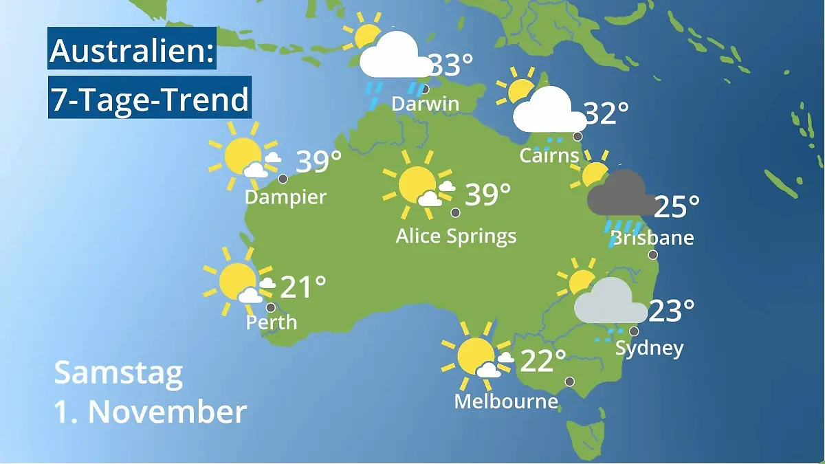 Australien: Wie wird das Wetter? Video 7-Tage-Trend: Sydney, Melbourne, Perth