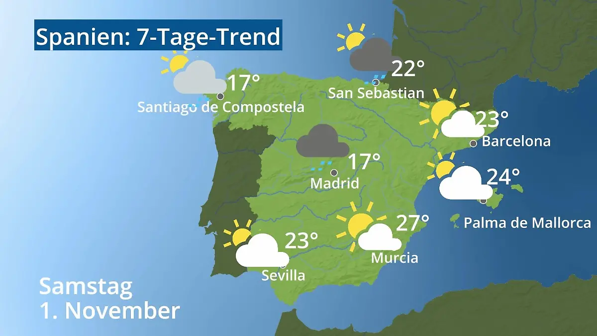 Spanien: Wie wird das Wetter? Video 7-Tage-Trend: Mallorca, Madrid, Barcelona