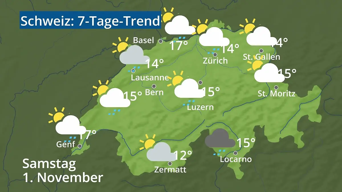 Schweiz: Wie wird das Wetter? Video 7-Tage-Trend: Bern, Basel, Genf, Zürich
