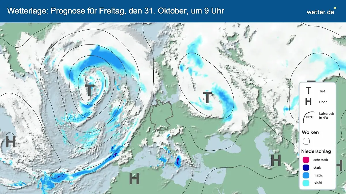 Die Wetterlage der kommenden 5 Tage Hochs und Tiefs über Europa