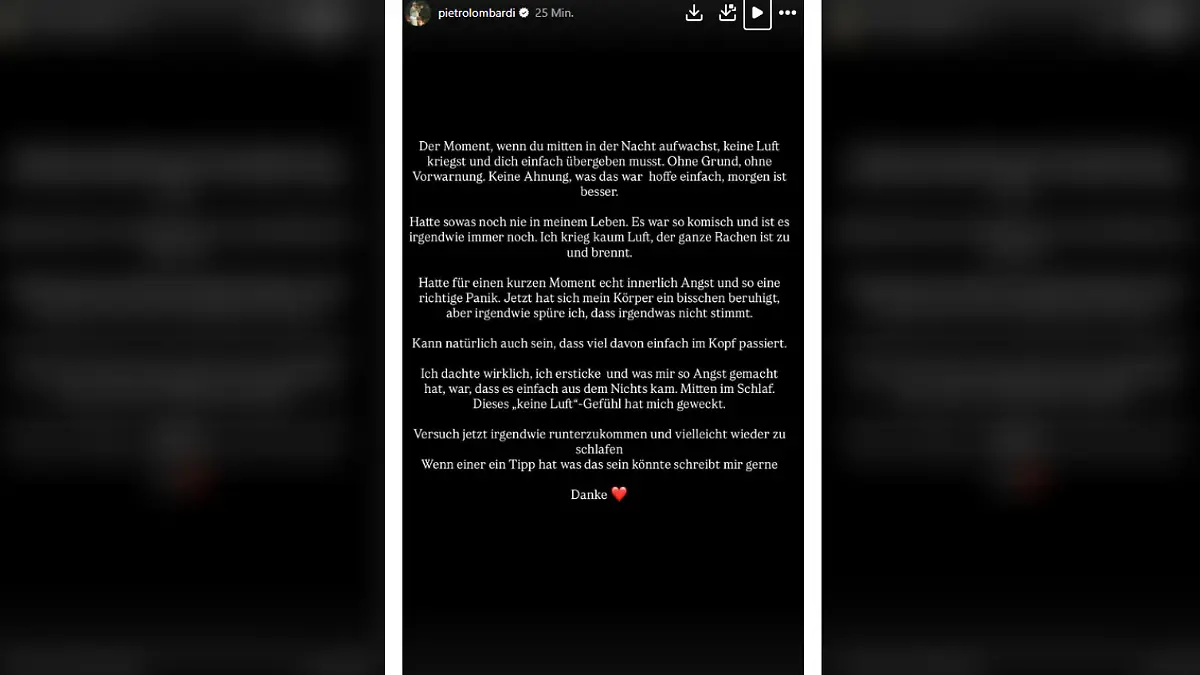 Pietro Lombardi berichtet bei Instagram von Atemnot und Erbrechen