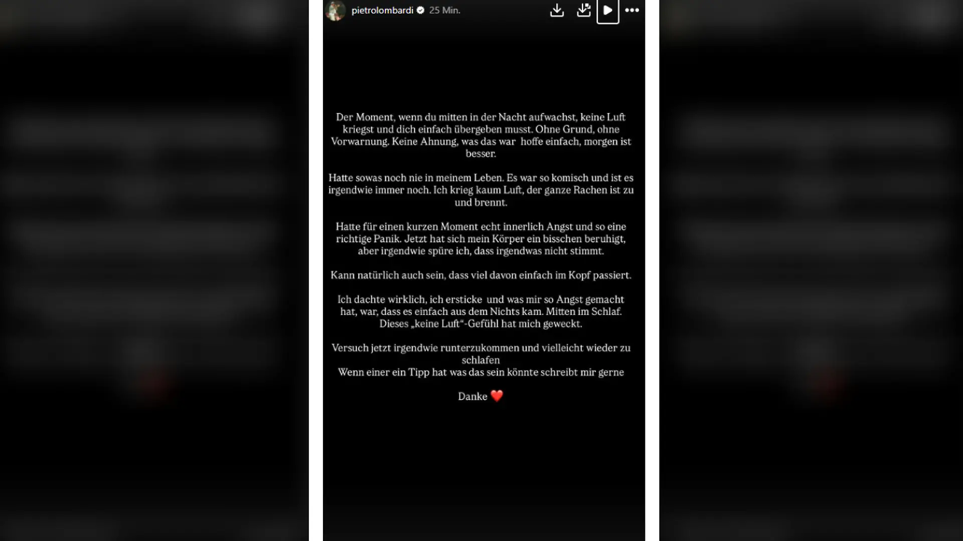 Pietro Lombardi berichtet bei Instagram von Atemnot und Erbrechen