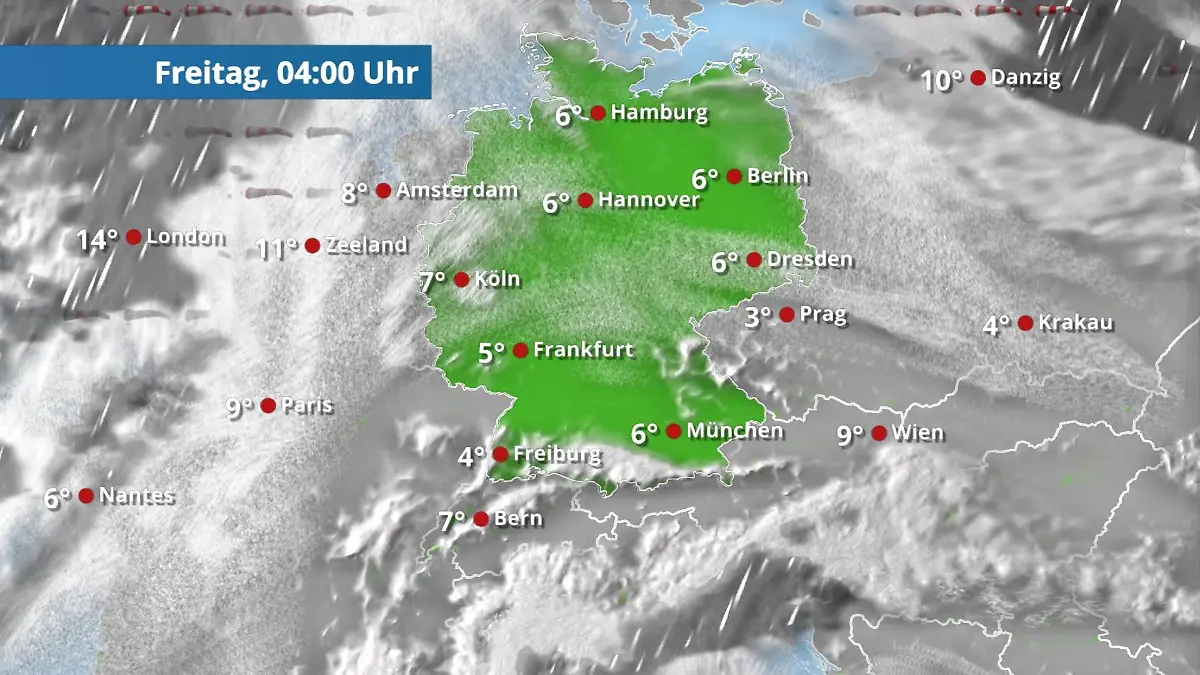Regenpause und teils klarer Himmel Der Regen- und Wolkenfilm für 48 Stunden