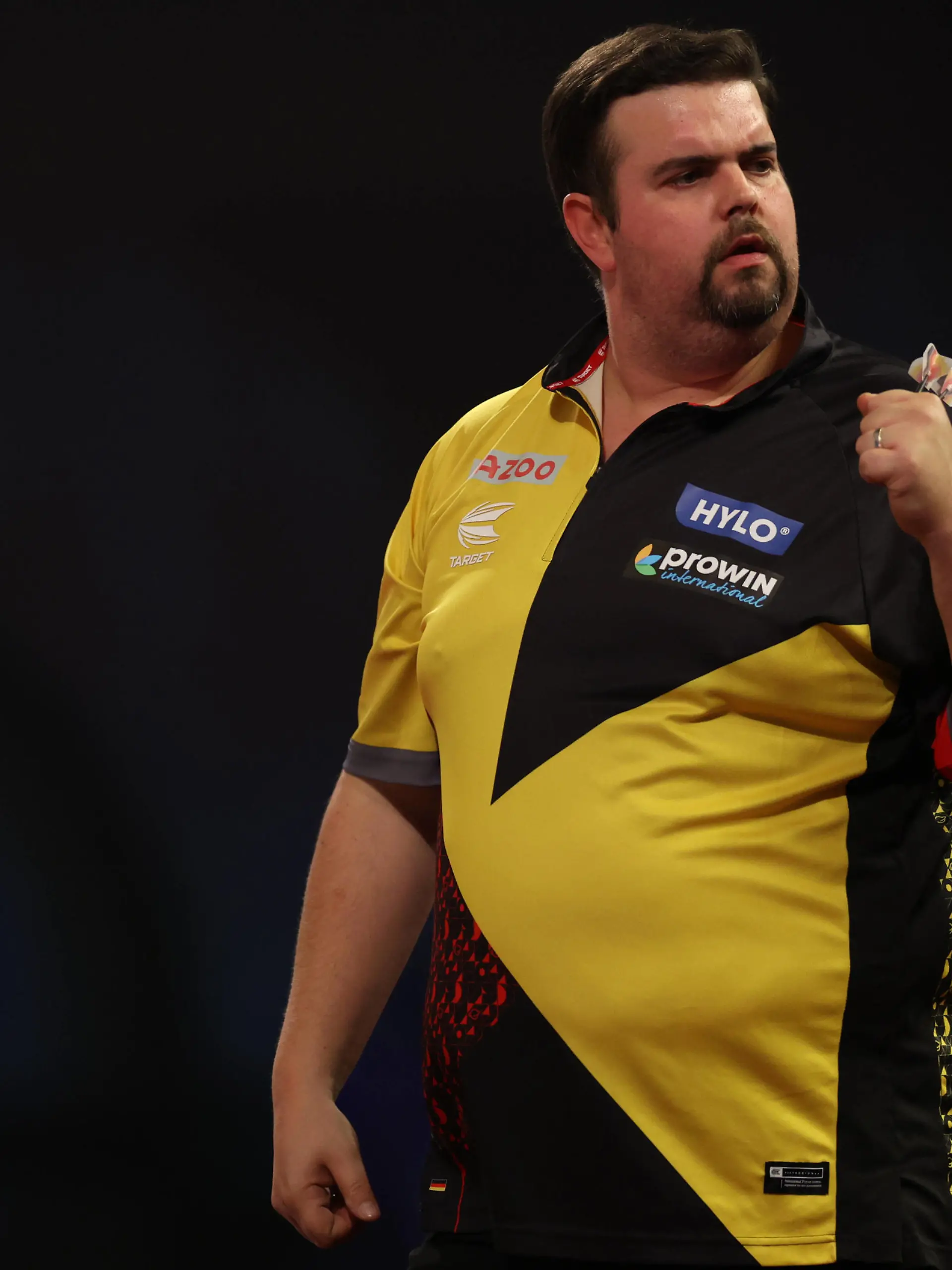  RECORD DATE NOT STATED 2nd January 2023, Alexandra Palace, London, England 2022/23 PDC Cazoo World Darts Championships Day 15 Semi-Finals Gabriel Clemens celebrates as throws a 180 in his match against Michael Smith PUBLICATIONxNOTxINxUK ActionPlus12464144 ShaunxBrooks