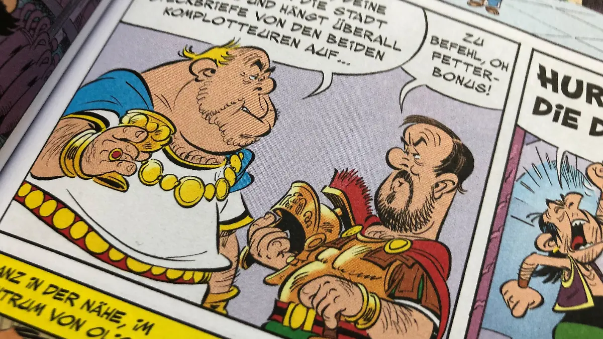 Auszug aus dem 41. Band „Asterix in Lusitanien” in dem Zenturio Pistorius (rechts) zu sehen ist