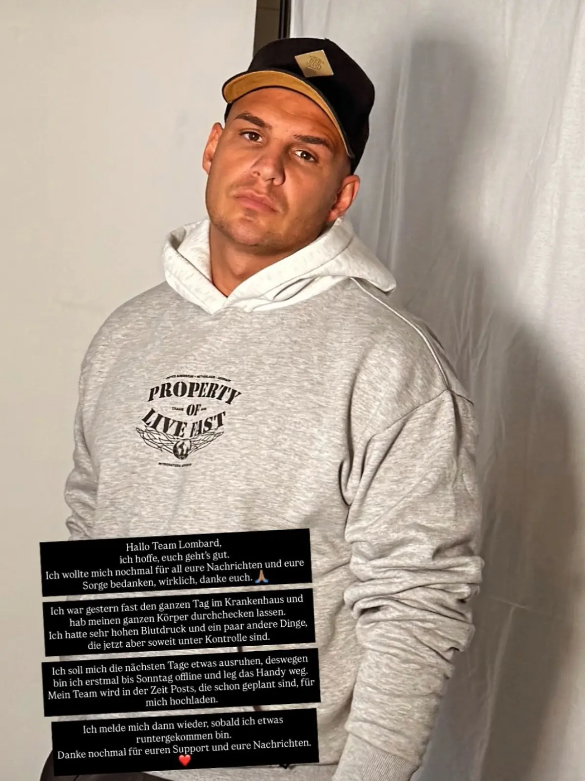 Sänger Pietro Lombardi hat sich nach einer Horror-Nacht aus dem Krankenhaus bei seinen Fans gemeldet.