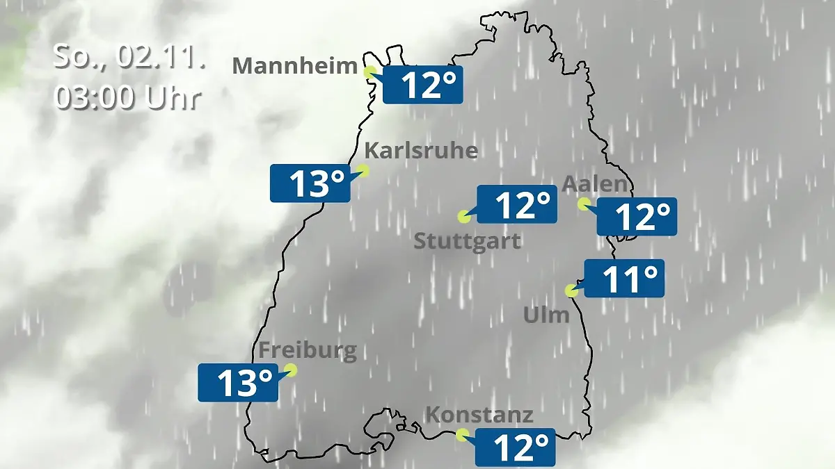 Baden-Württemberg: Wie wird das Wetter? Regen- und Wolkenfilm für Stuttgart, Mannheim und Karlsruhe