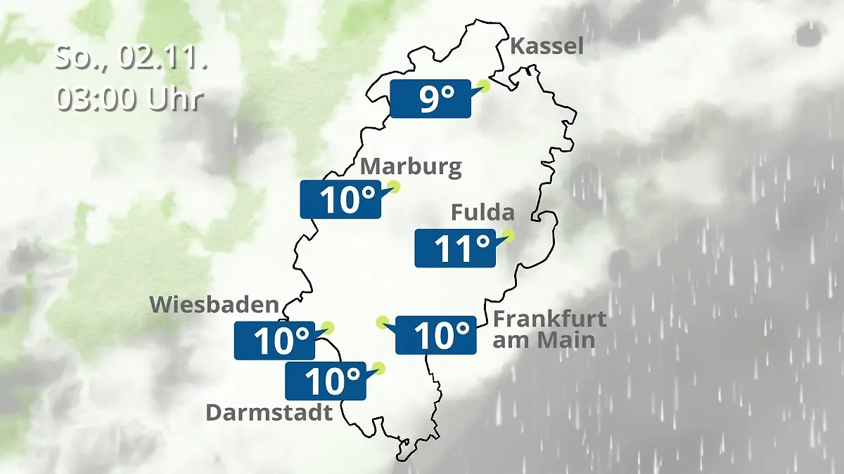 Hessen: Wie wird das Wetter? Regen- und Wolkenfilm für Frankfurt am Main und Wiesbaden