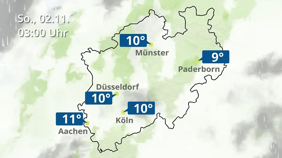 Nordrhein-Westfalen: Wie wird das Wetter? Regen- und Wolkenfilm für Köln, Düsseldorf und Münster
