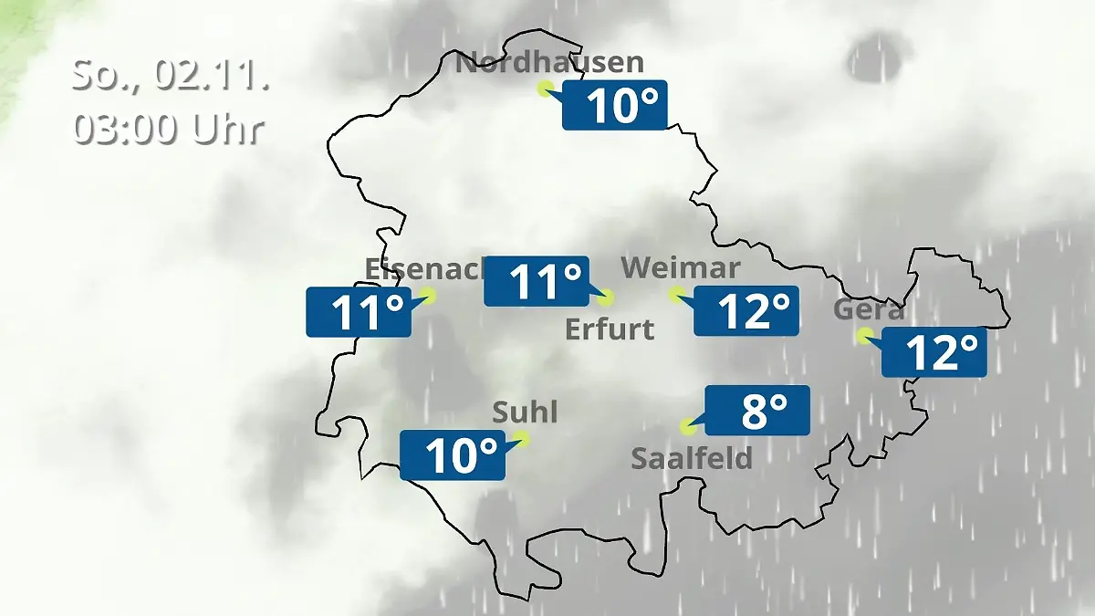 Thüringen: Wie wird das Wetter? Regen- und Wolkenfilm für Erfurt, Gera und Eisenach