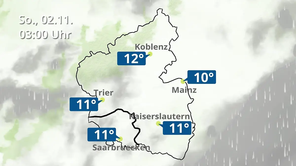 Rheinland-Pfalz, Saarland: Wie wird das Wetter? Regen- und Wolkenfilm für Mainz, Koblenz und Trier