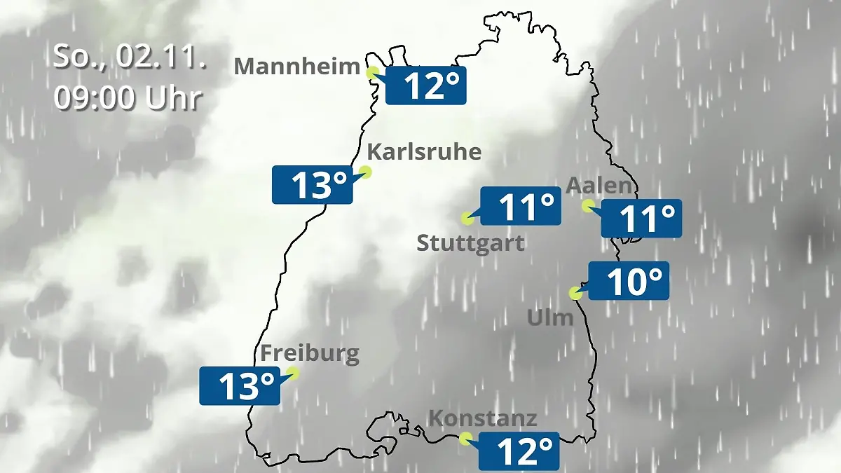 Baden-Württemberg: Wie wird das Wetter? Regen- und Wolkenfilm für Stuttgart, Mannheim und Karlsruhe