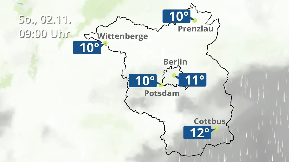 Berlin und Brandenburg: Wie wird das Wetter? Regen- und Wolkenfilm für Potsdam, Cottbus und Wittenberge
