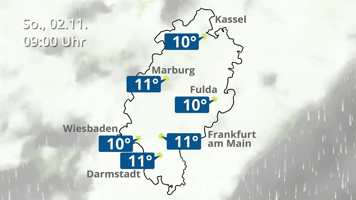 Hessen: Wie wird das Wetter? Regen- und Wolkenfilm für Frankfurt am Main und Wiesbaden