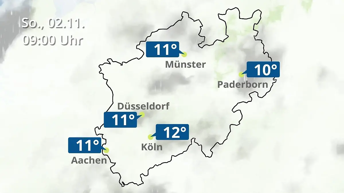 Nordrhein-Westfalen: Wie wird das Wetter? Regen- und Wolkenfilm für Köln, Düsseldorf und Münster