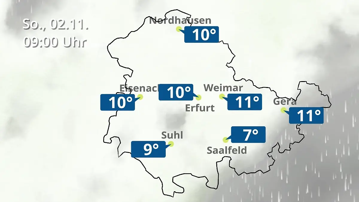 Thüringen: Wie wird das Wetter? Regen- und Wolkenfilm für Erfurt, Gera und Eisenach
