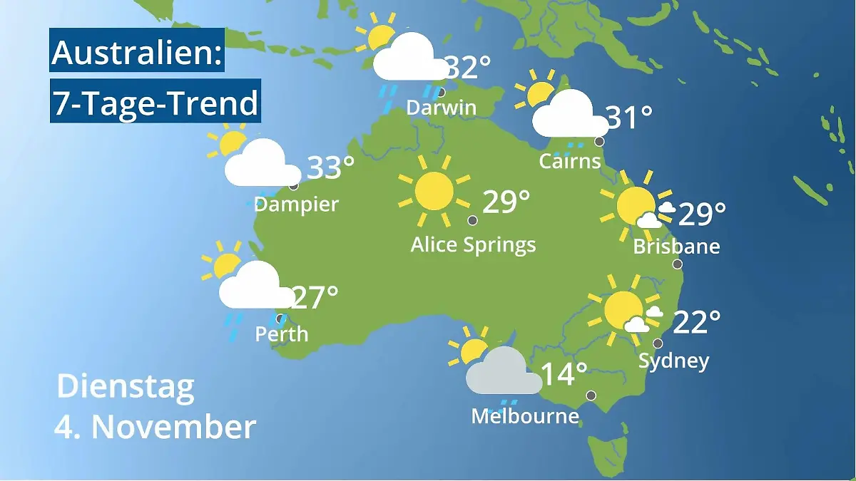 Australien: Wie wird das Wetter? Video 7-Tage-Trend: Sydney, Melbourne, Perth