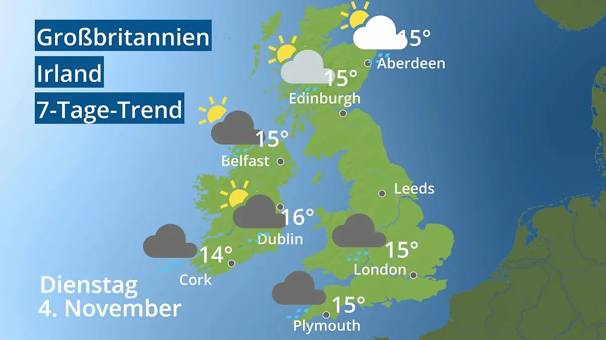 England, Schottland, Wales: Wie wird das Wetter? Video 7-Tage-Trend: Großbritannien und Irland