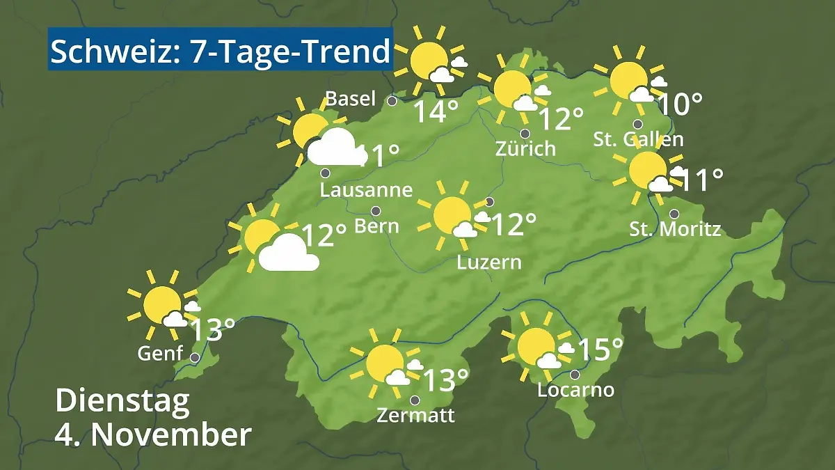 Schweiz: Wie wird das Wetter? Video 7-Tage-Trend: Bern, Basel, Genf, Zürich