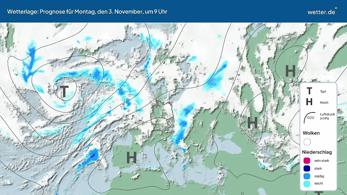 Die Wetterlage der kommenden 5 Tage Hochs und Tiefs über Europa