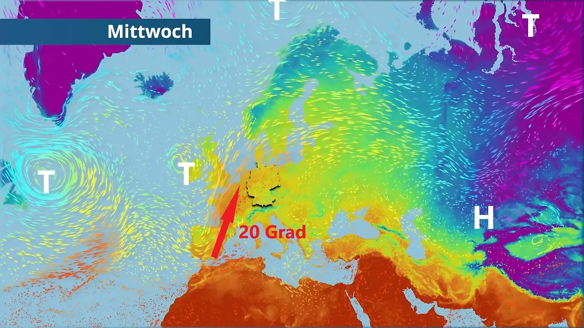 Warmer Streifschuss erwischt uns zur Wochenmitte Der Strömungsfilm für Europa für 5 Tage