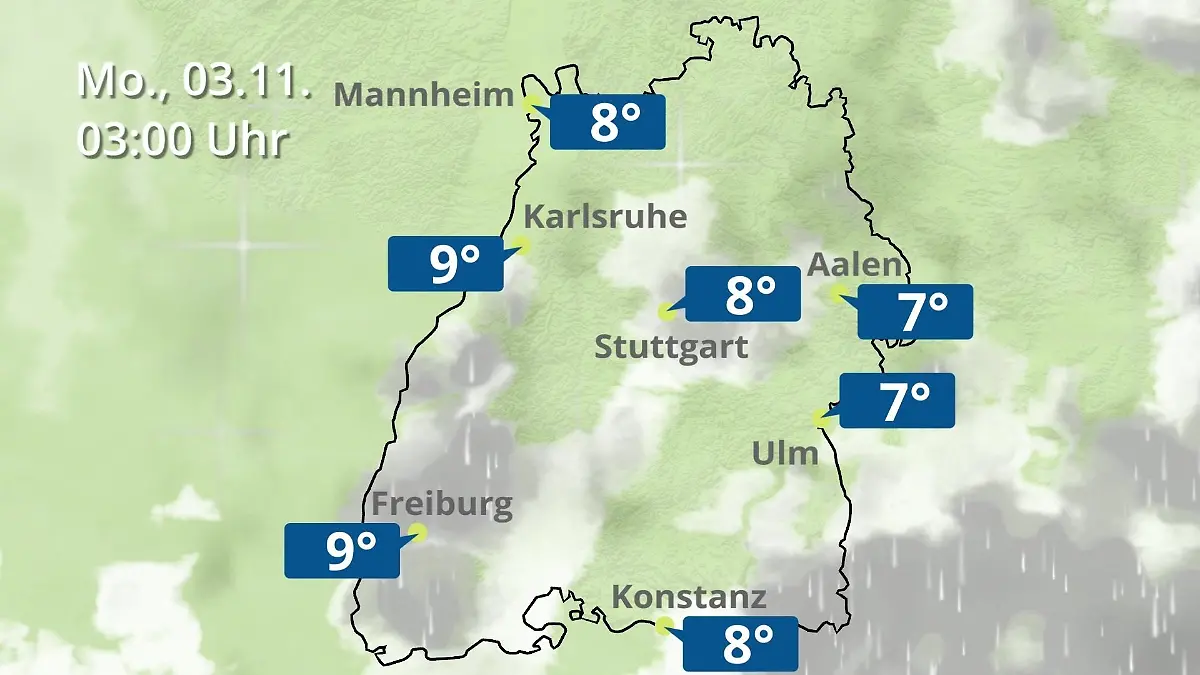 Baden-Württemberg: Wie wird das Wetter? Regen- und Wolkenfilm für Stuttgart, Mannheim und Karlsruhe