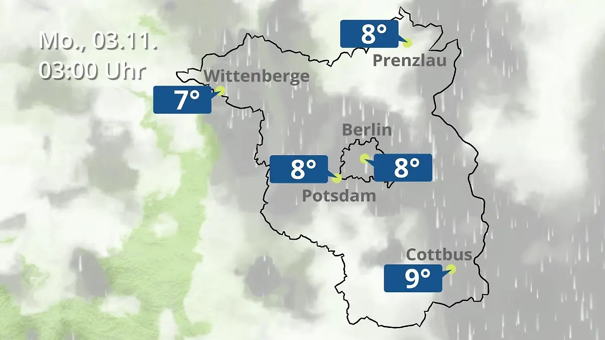 Berlin und Brandenburg: Wie wird das Wetter? Regen- und Wolkenfilm für Potsdam, Cottbus und Wittenberge