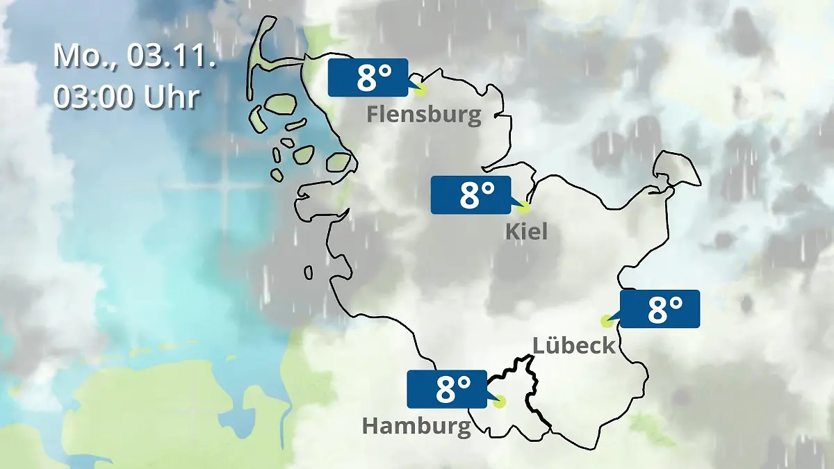 Hamburg, Schleswig-Holstein: Wie wird das Wetter? Regen- und Wolkenfilm für die Nordsee- und Ostseeküste