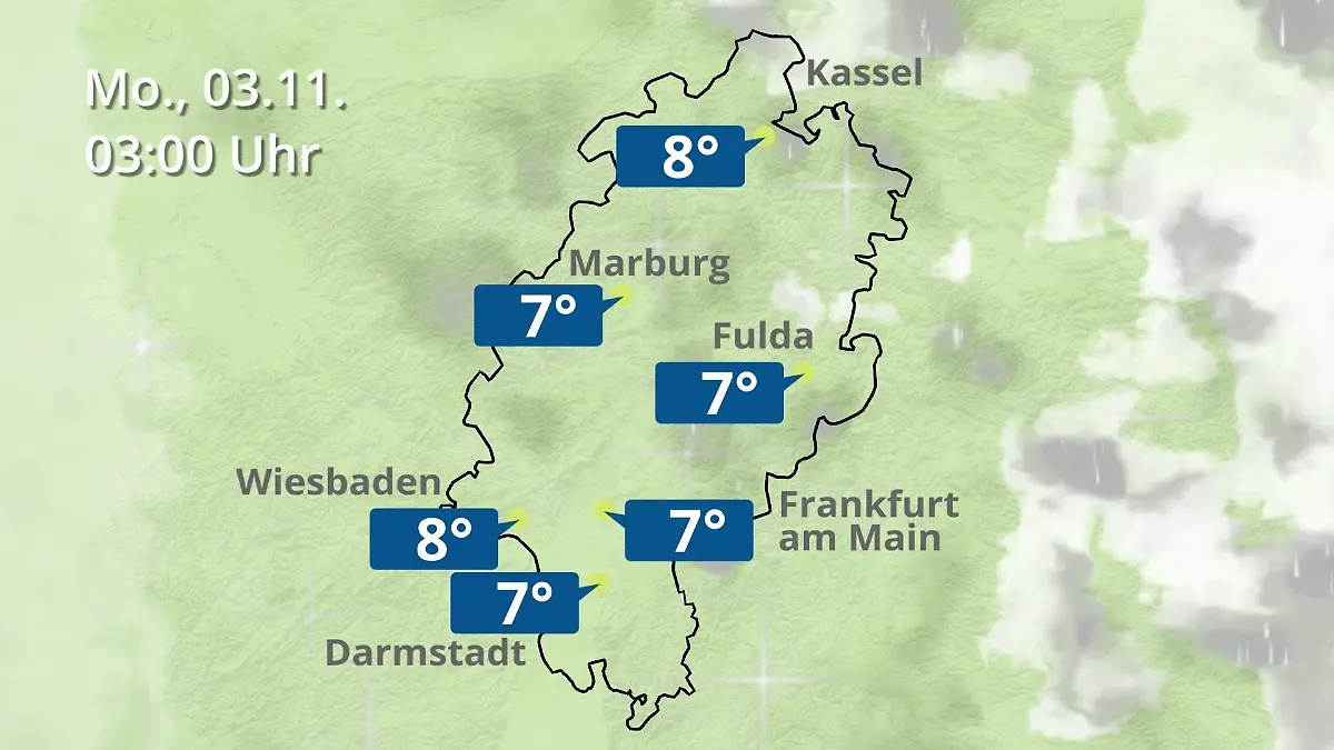 Hessen: Wie wird das Wetter? Regen- und Wolkenfilm für Frankfurt am Main und Wiesbaden