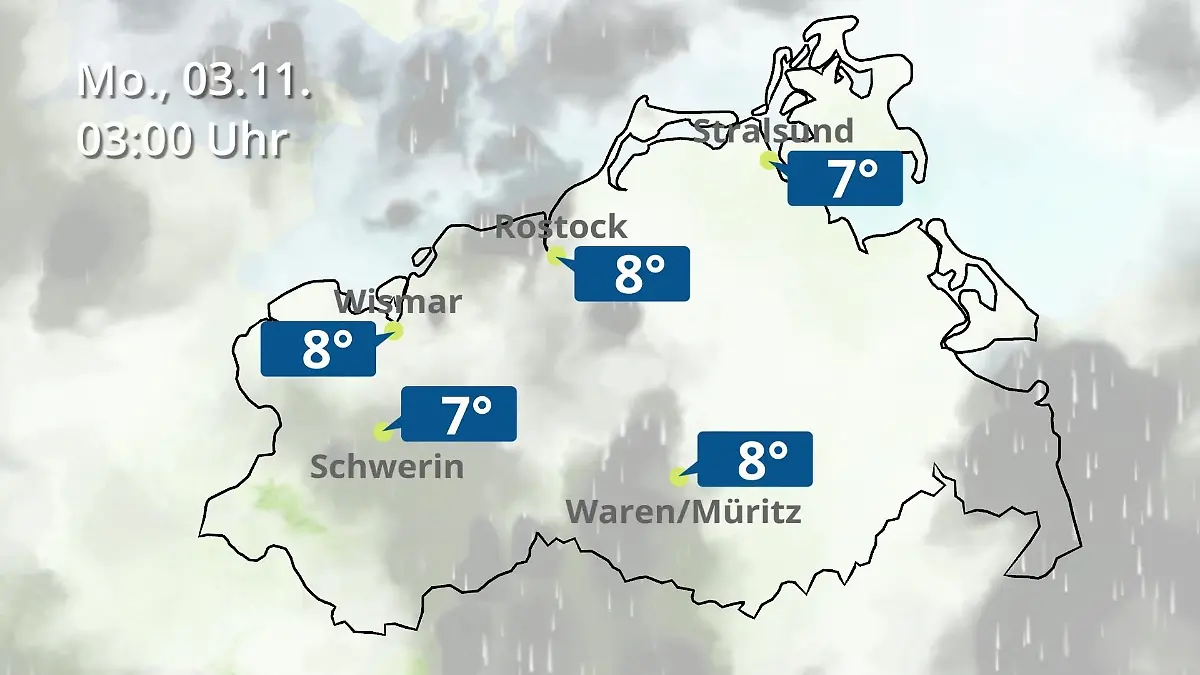 Mecklenburg-Vorpommern: Wie wird das Wetter? Regen- und Wolkenfilm für Rostock, Rügen und die Ostseeküste
