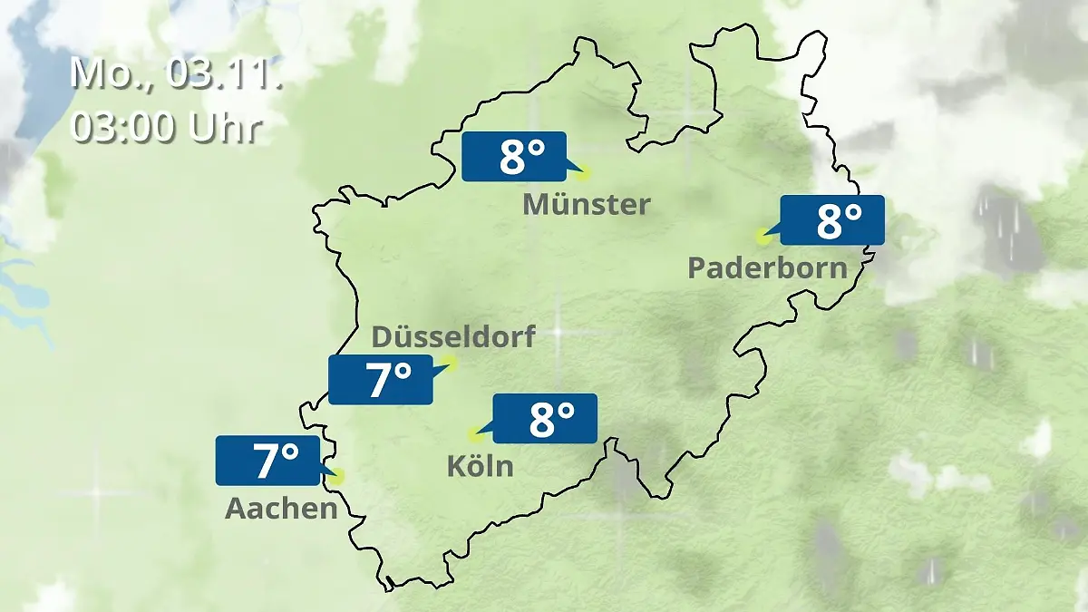 Nordrhein-Westfalen: Wie wird das Wetter? Regen- und Wolkenfilm für Köln, Düsseldorf und Münster