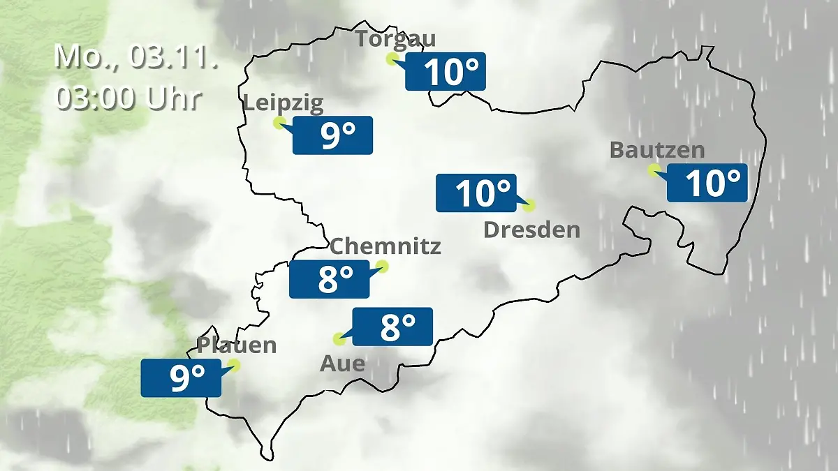 Sachsen: Wie wird das Wetter? Regen- und Wolkenfilm für Chemnitz, Dresden und Leipzig