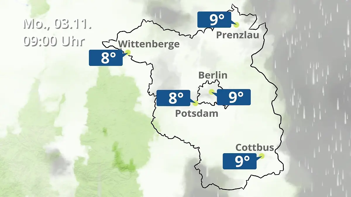 Berlin und Brandenburg: Wie wird das Wetter? Regen- und Wolkenfilm für Potsdam, Cottbus und Wittenberge