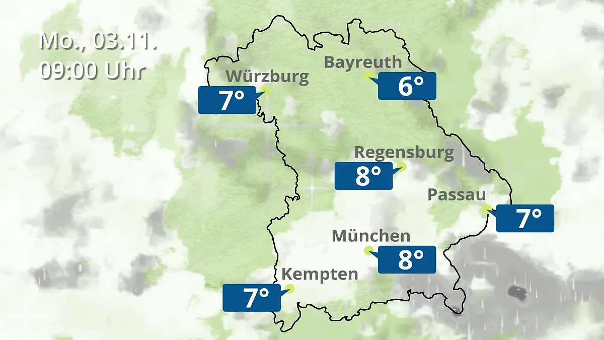 Bayern: Wie wird das Wetter? Regen- und Wolkenfilm für München, Regensburg und Würzburg