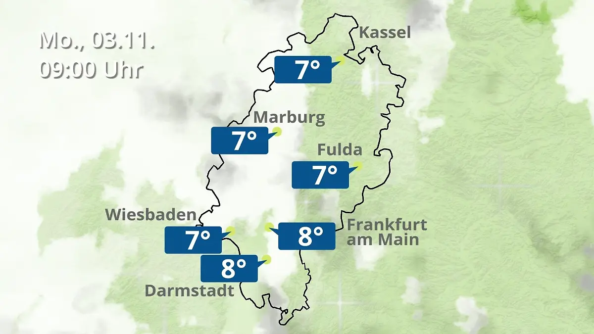 Hessen: Wie wird das Wetter? Regen- und Wolkenfilm für Frankfurt am Main und Wiesbaden