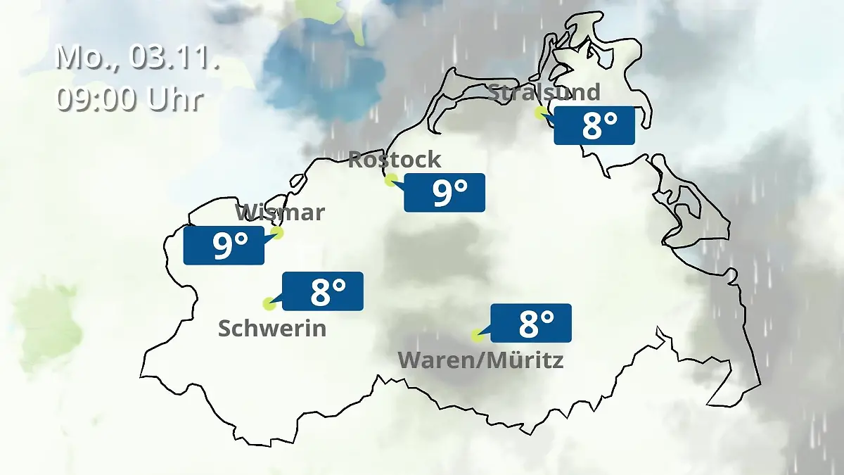 Mecklenburg-Vorpommern: Wie wird das Wetter? Regen- und Wolkenfilm für Rostock, Rügen und die Ostseeküste