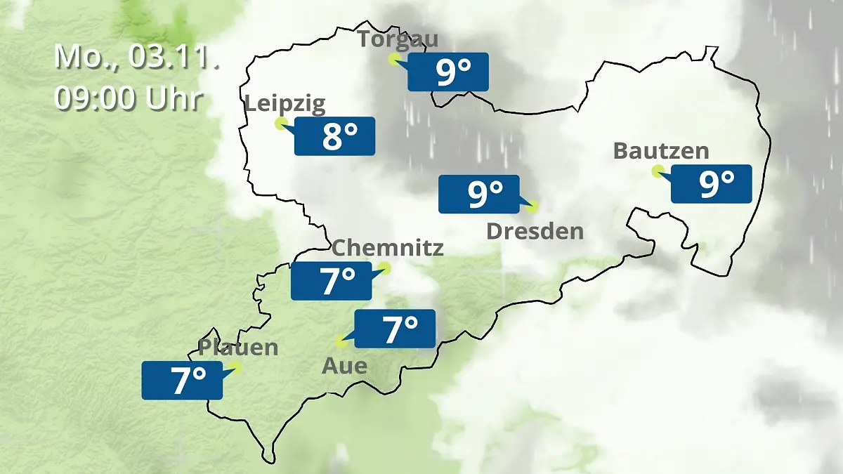 Sachsen: Wie wird das Wetter? Regen- und Wolkenfilm für Chemnitz, Dresden und Leipzig