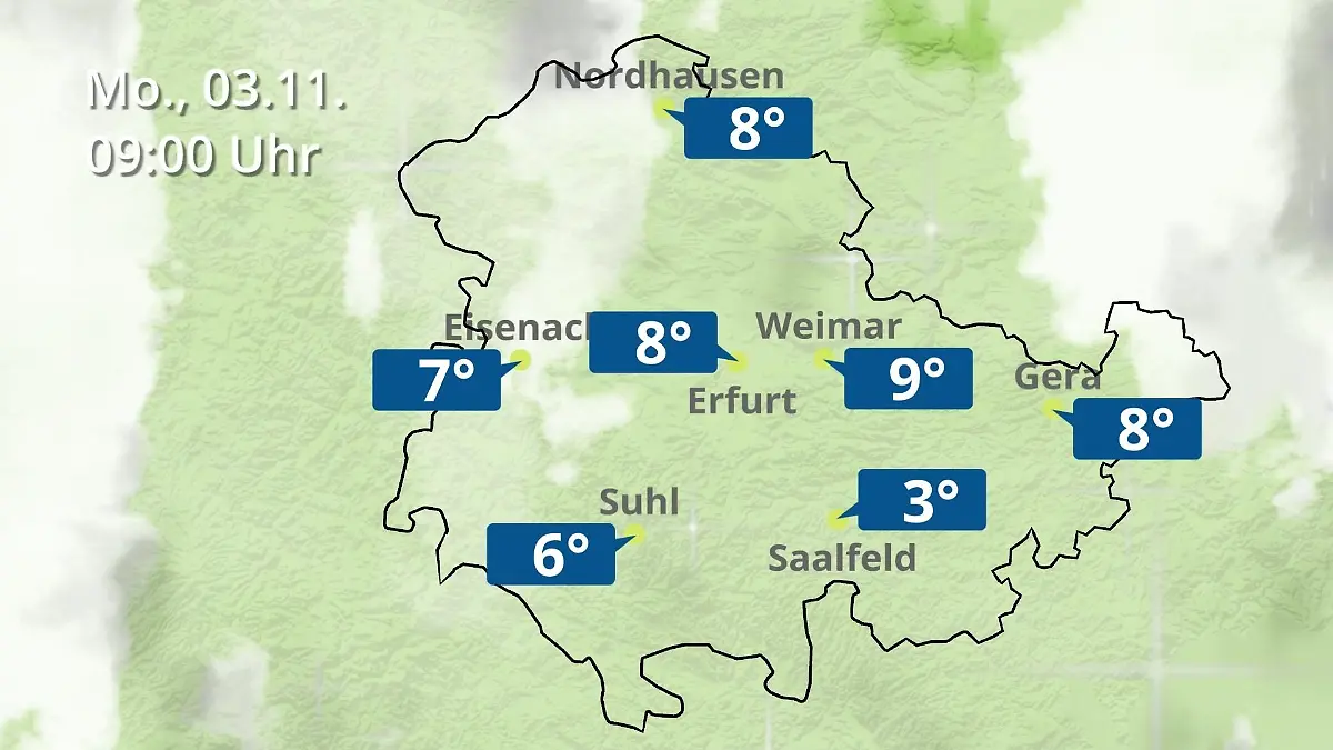 Thüringen: Wie wird das Wetter? Regen- und Wolkenfilm für Erfurt, Gera und Eisenach