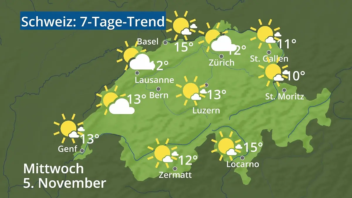 Schweiz: Wie wird das Wetter? Video 7-Tage-Trend: Bern, Basel, Genf, Zürich