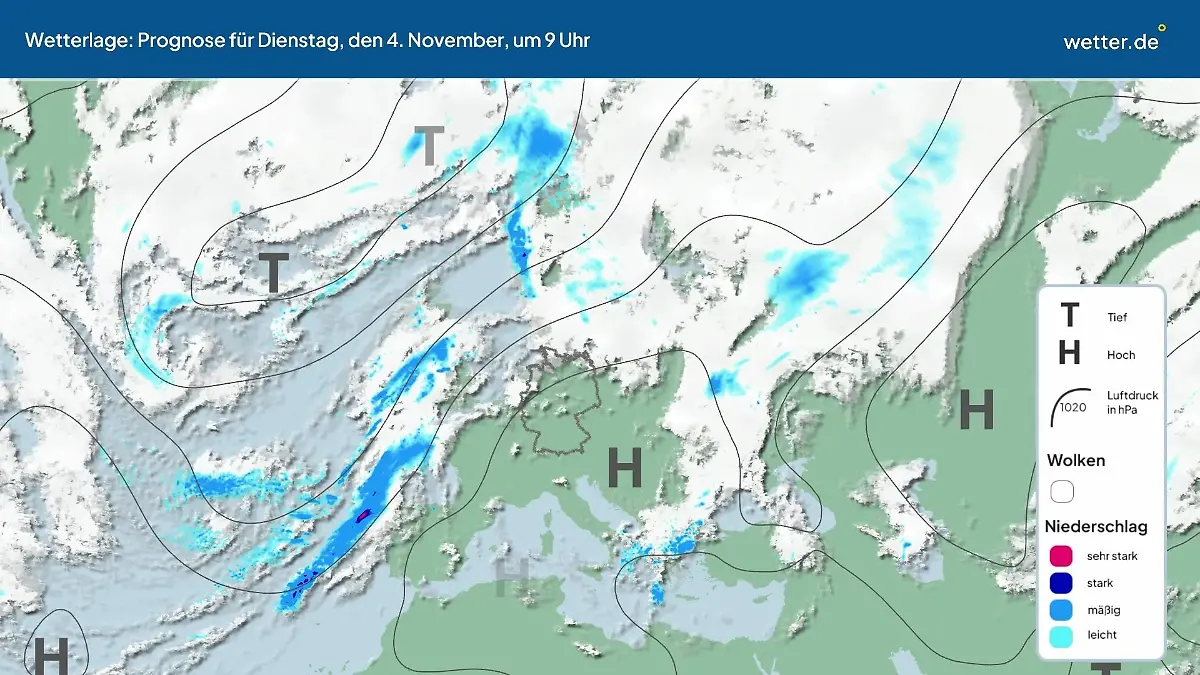 Die Wetterlage der kommenden 5 Tage Hochs und Tiefs über Europa