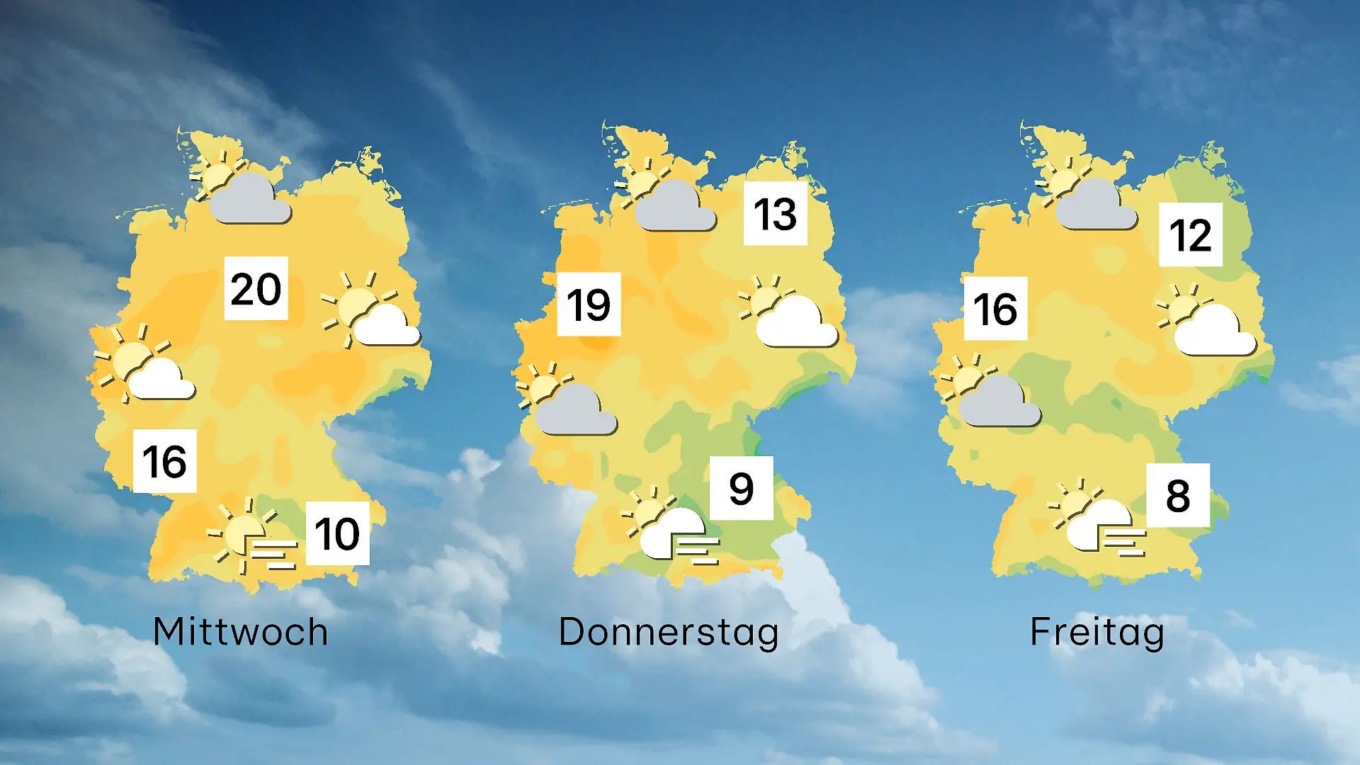 Mittwoch und Donnerstag gibt es regional Höchstwerte um 20 Grad und dazu viel Sonnenschein!