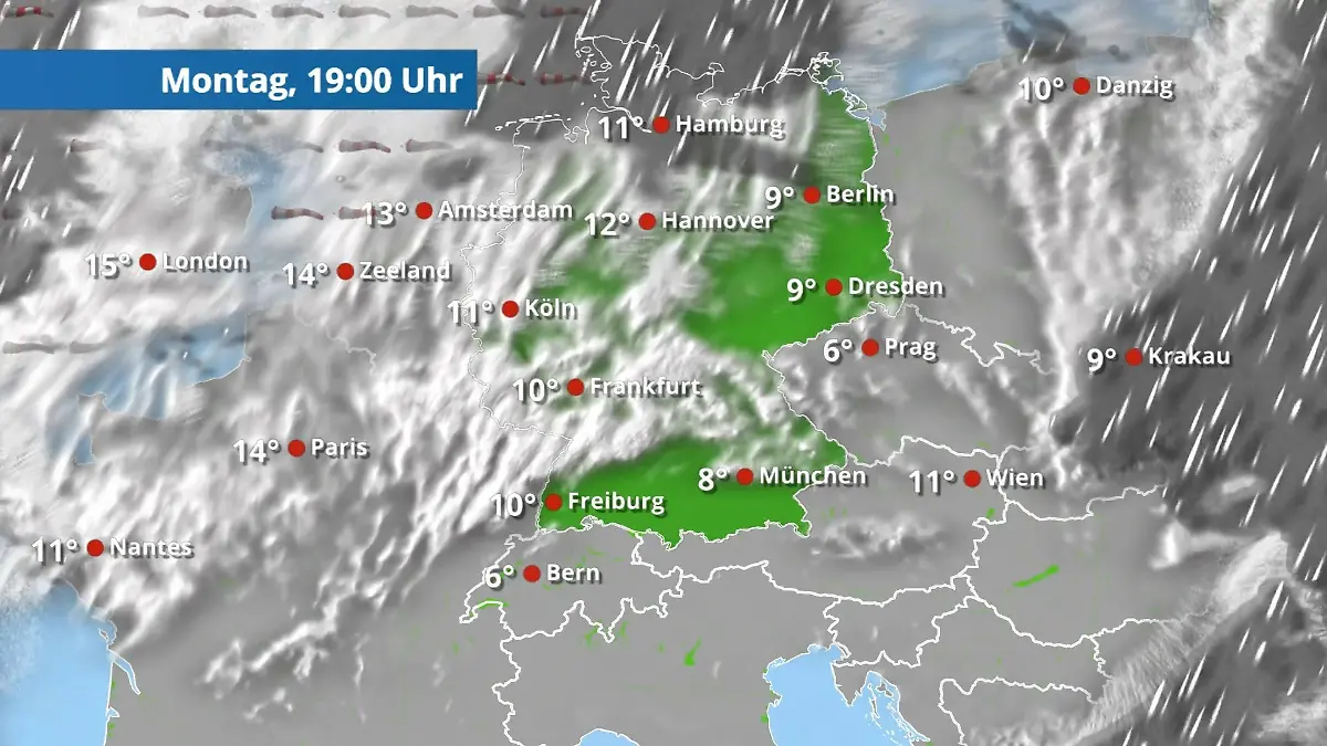 Norden noch nass, sonst trocken und teils klar Der Regen- und Wolkenfilm für 48 Stunden